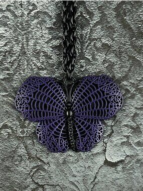 Filigree Butterfly Statement Necklace — Black & Deep Purple